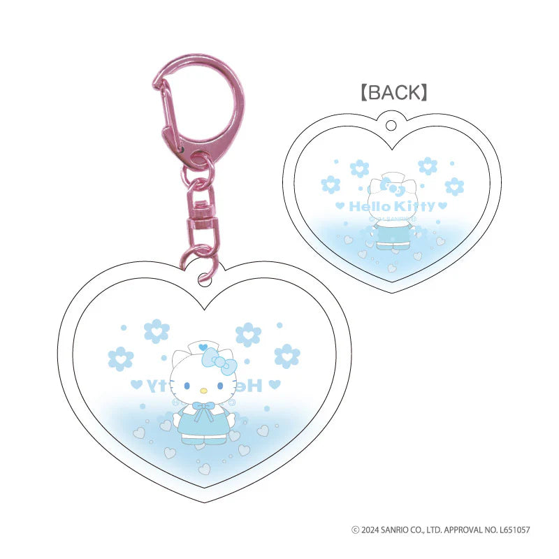 Hello Kitty 90s Heart Shaped Glitter Keychain [Blue Nurse]